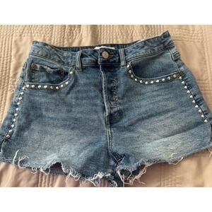 Vanilla Star Studded Denim Short, Size W26 or 3 - Blue Women's‎